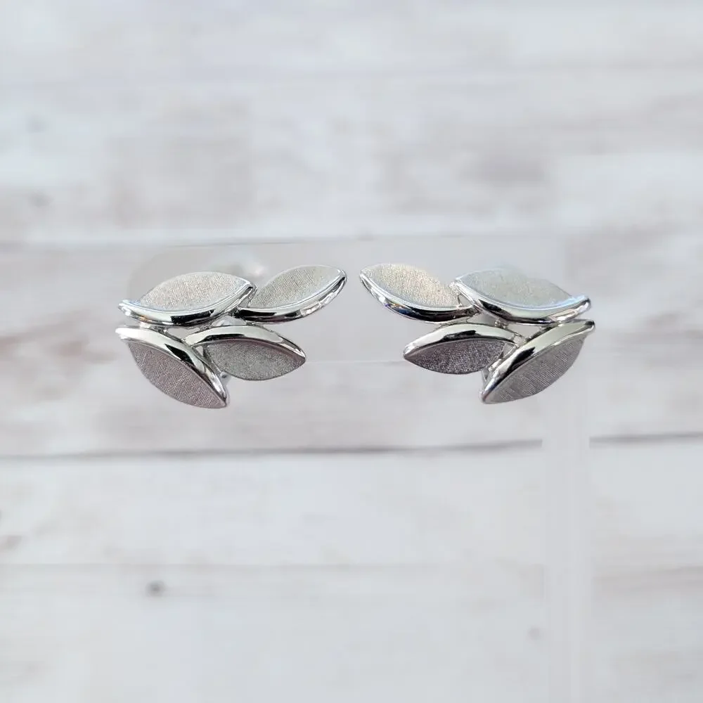 Vintage Trifari Clip On Earrings Large Statement Unusual Silver Tone